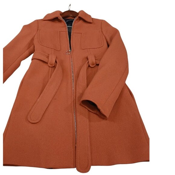 ZARA WOMAN Burnt Orange Zip Front/Waist Tie Peacoat XS - EUC - Picture 2 of 8